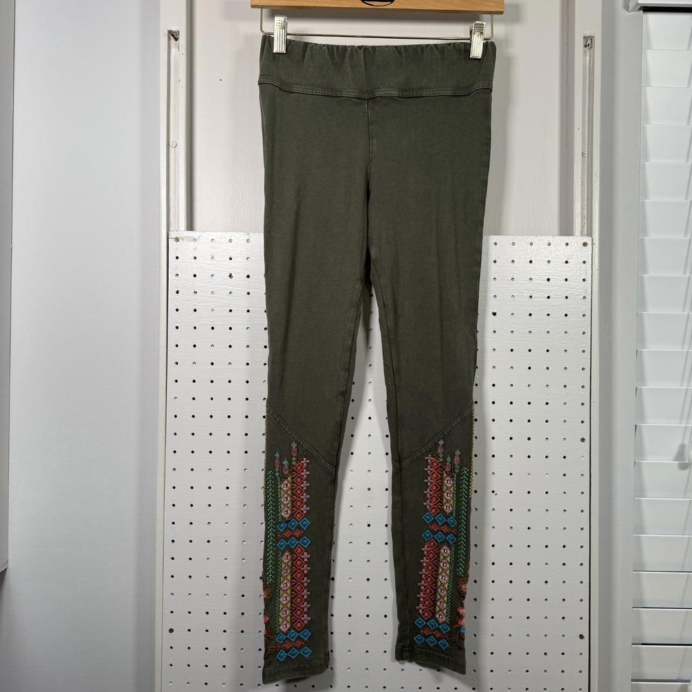Sundance Artist Leggings Size PXS Green Embroidered Ankles Stretch Hippie Boho‎